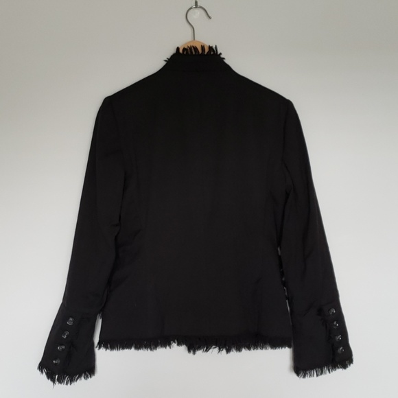Harve Benard Black Collar-less Fringed Blazer Sz 6 - Picture 5 of 8
